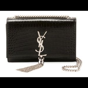 YSL Small Croc-Embossed Tassel Shoulder Bag